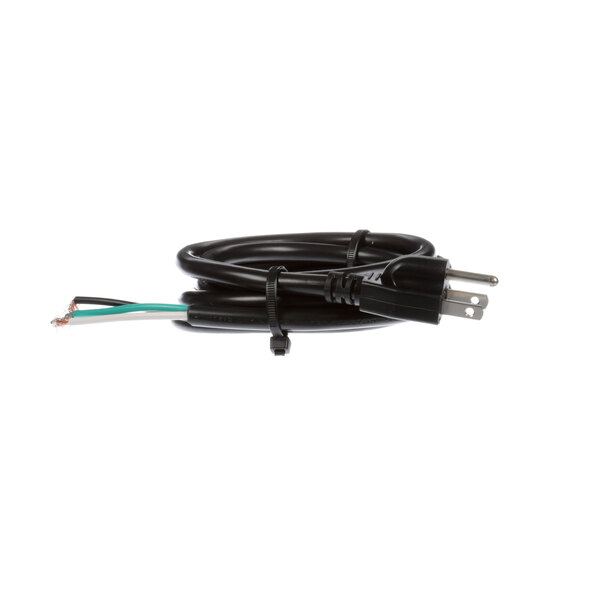 A black Wisco Industries power cord with a white plug and green and black wires.