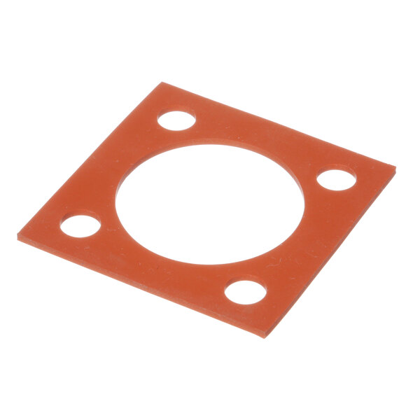 An orange gasket with holes on it in a white circle.