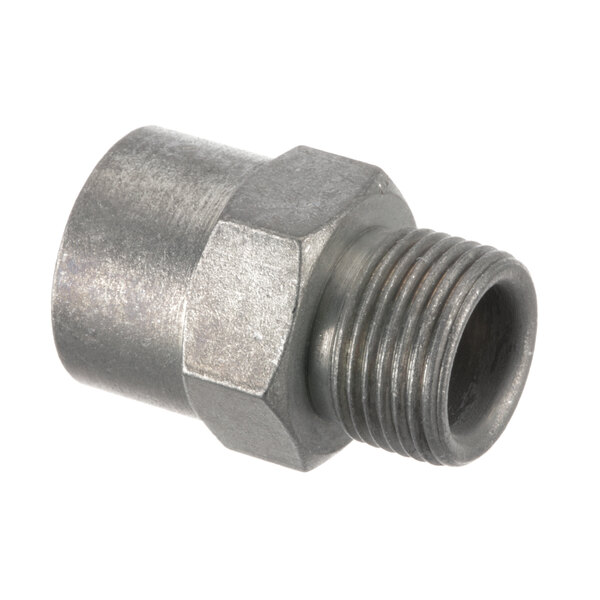 A close-up of a Newco aluminum threaded pipe fitting.