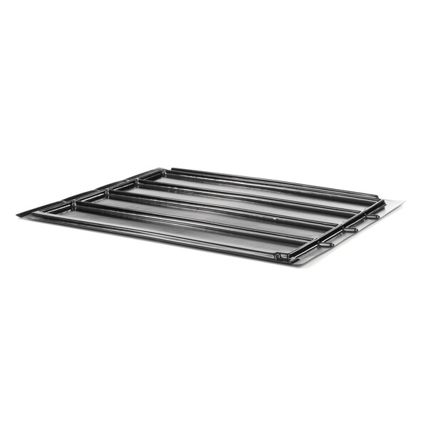 A black rectangular tray with metal racks inside.
