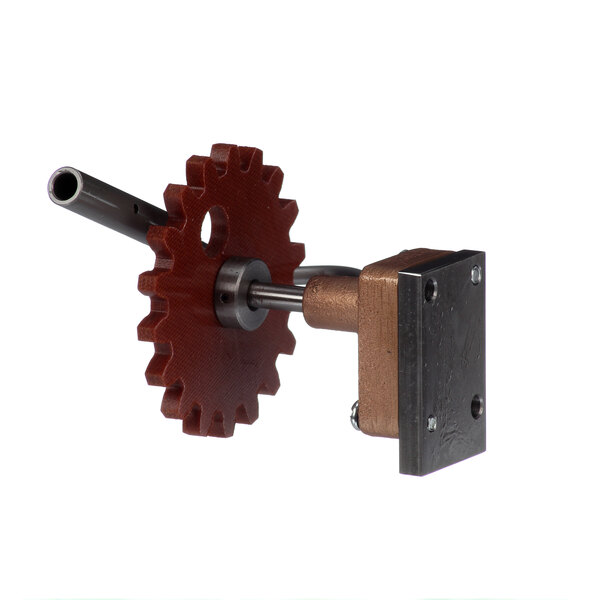 A close-up of a Hobart planetary oil pump gear with a brown metal shaft.