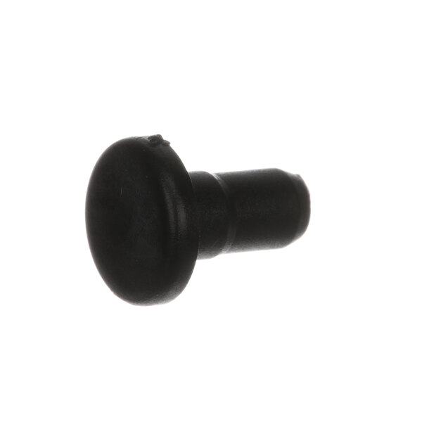 A black plastic knob on a white background.