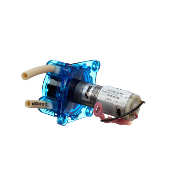 A small blue and white Jackson Peripump with a clear hose.