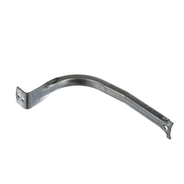 A metal bracket with a curved hook and screws.