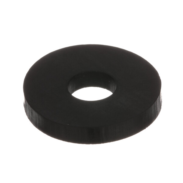 A black rubber washer with a hole in the center.