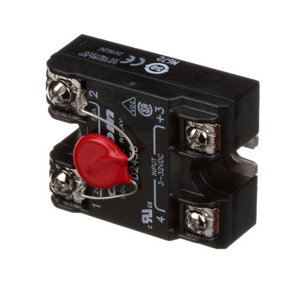 A black Royalton 50 amp relay with a red button.