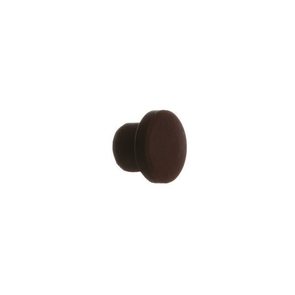 A black circle on a white background with a brown center.
