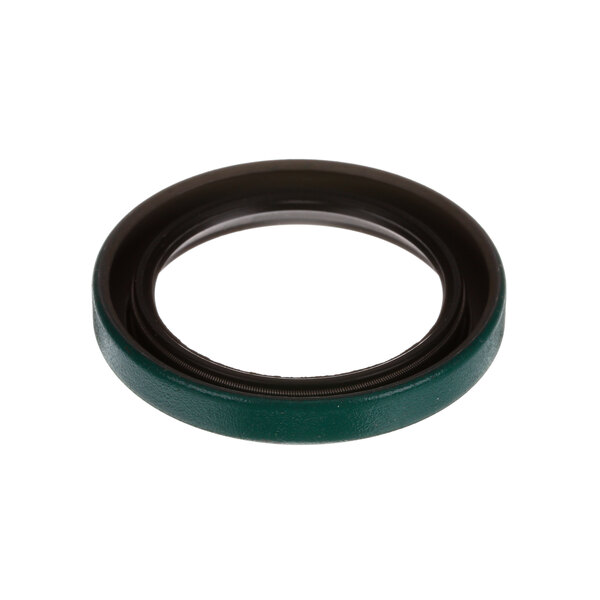 A close-up of a green and black Hobart oil seal ring.