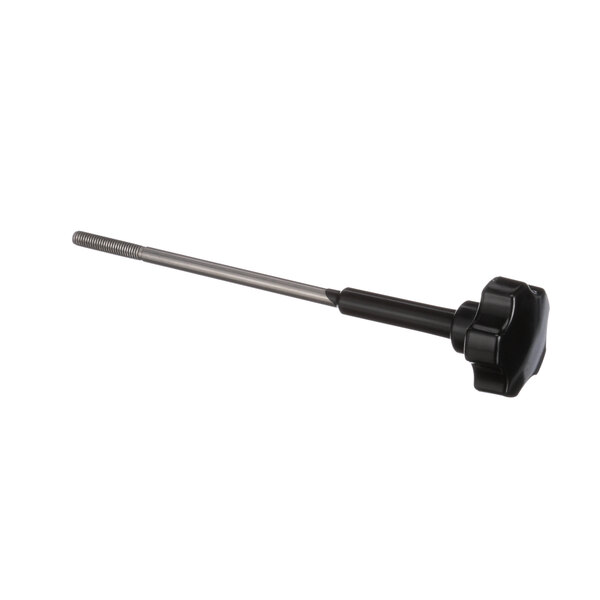 A close-up of black Presto Blade Guard bolts with a long metal rod and black handle.