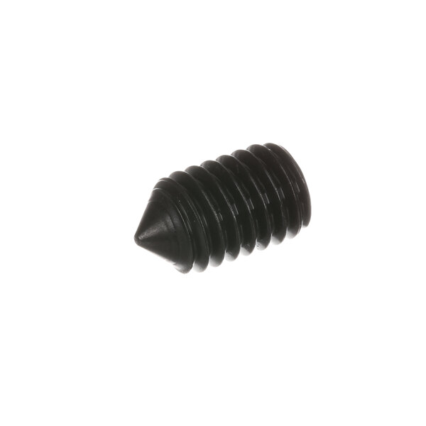 A close-up of a black Hobart screw with a pointy tip.