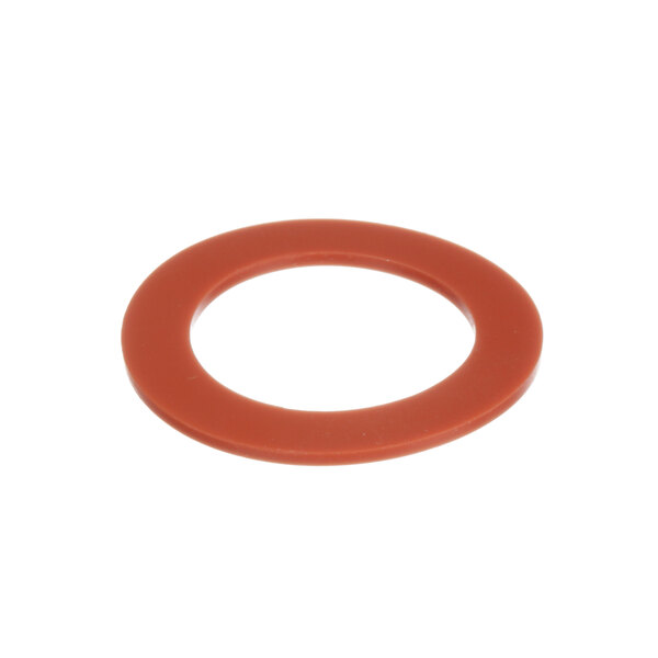 An orange rubber o ring with a red circle.