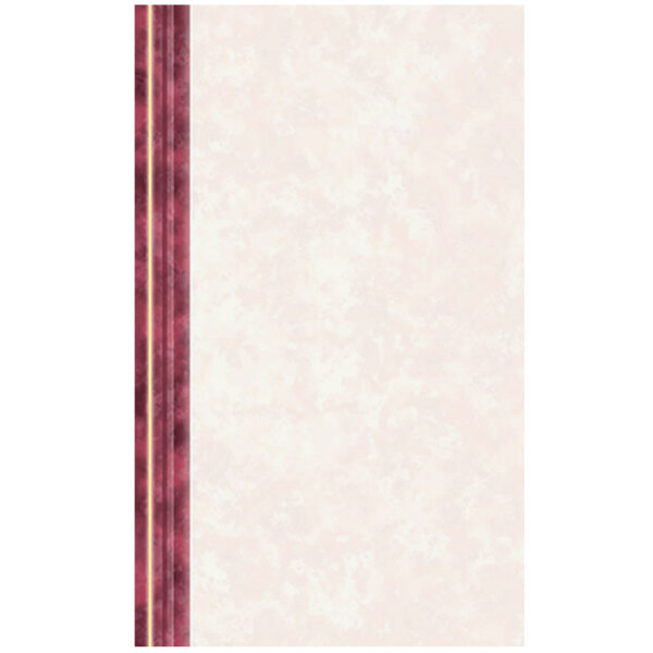 White menu paper with a red border.