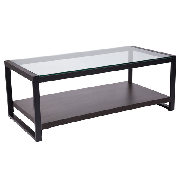 Flash Furniture NAN-JH-1735-GG Rosedale 47 1/4" x 23 1/2" x 18" Rectangular Clear Glass Coffee Table with Black Metal Legs