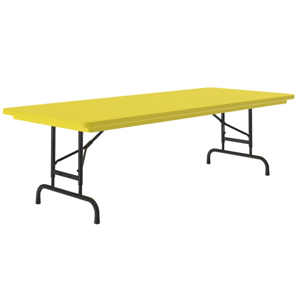Correll Adjustable Height Folding Table, 30" x 60" Plastic, Yellow - Standard Legs - R-Series