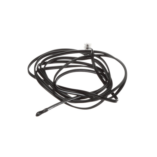 A black wire with a white end on a white background.