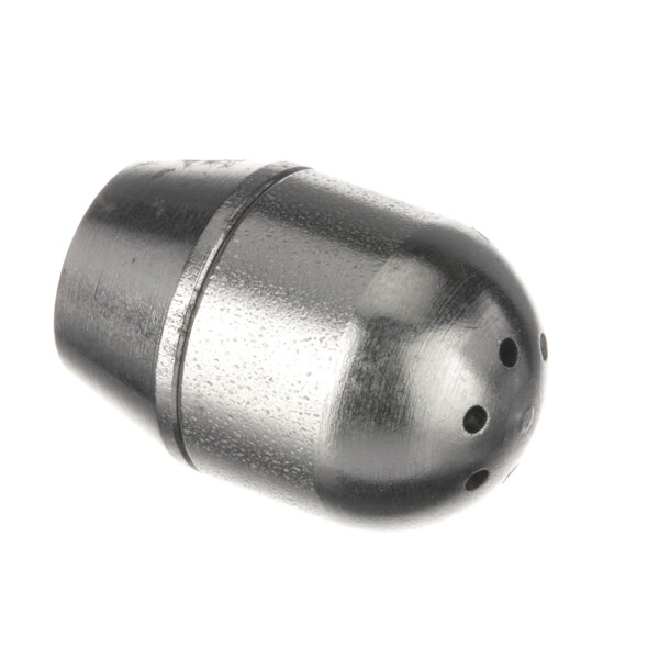 A close-up of a metal Quality Espresso steam wand tip with holes.