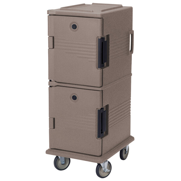 Cambro UPC800SP194 Ultra Camcarts® Granite Sand Insulated Food Pan Carrier with Heavy-Duty Casters and Security Package - Holds 12 Pans