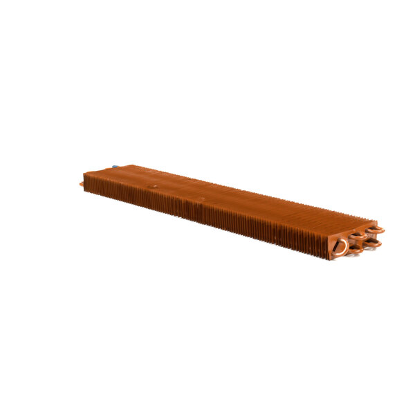 A brown rectangular Hussmann Evap Coil with holes.