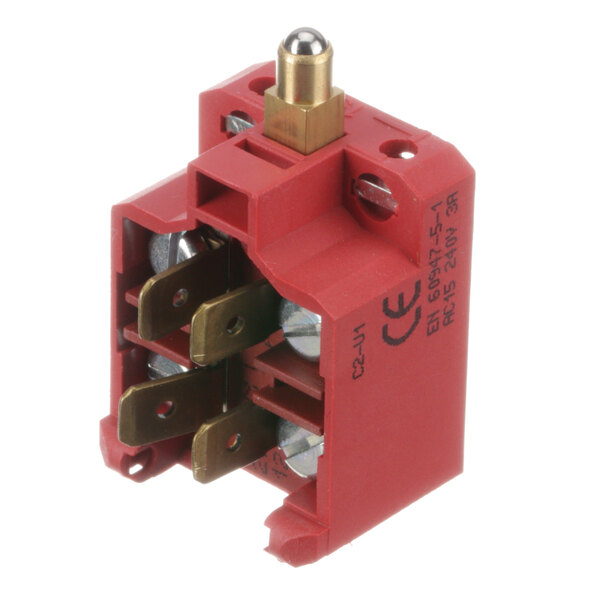 A red Rondo 9450 rev switch with metal contacts.