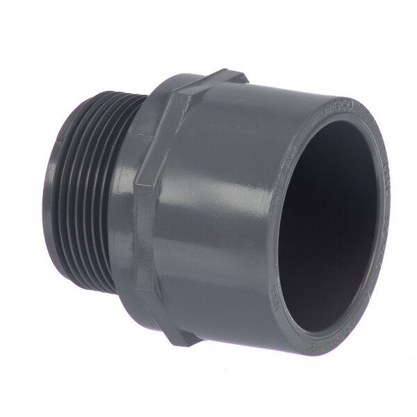 A grey plastic Jackson slip pipe fitting with a black thread.