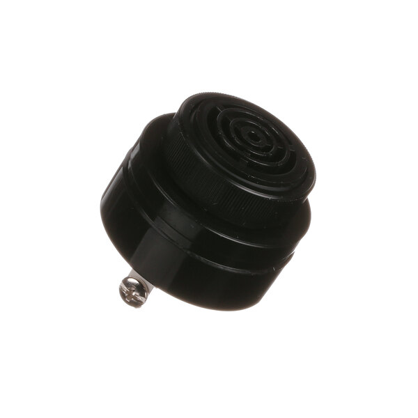 A black round Revent electronic buzzer with a screw.