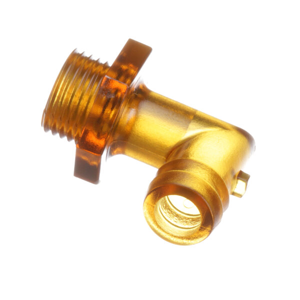 A yellow plastic pipe fitting with a metal end.