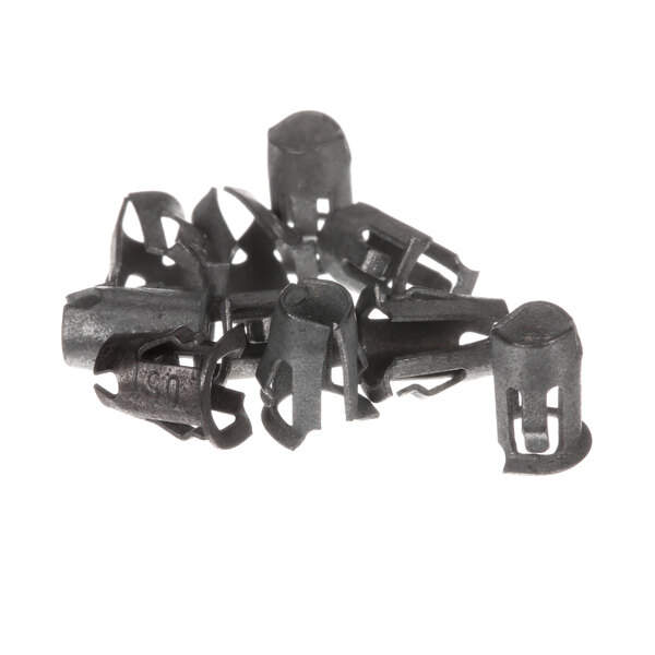 A group of metal tubular clips.