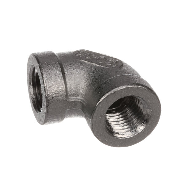 A black metal pipe fitting with a threaded end.