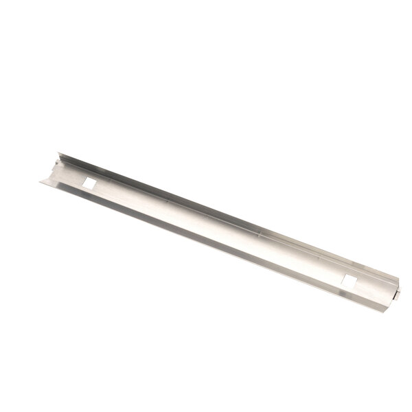 A stainless steel rectangular metal strip with a hole in it.