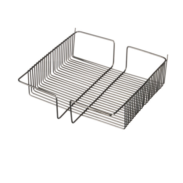 A metal wire rack with handles for two compartments.