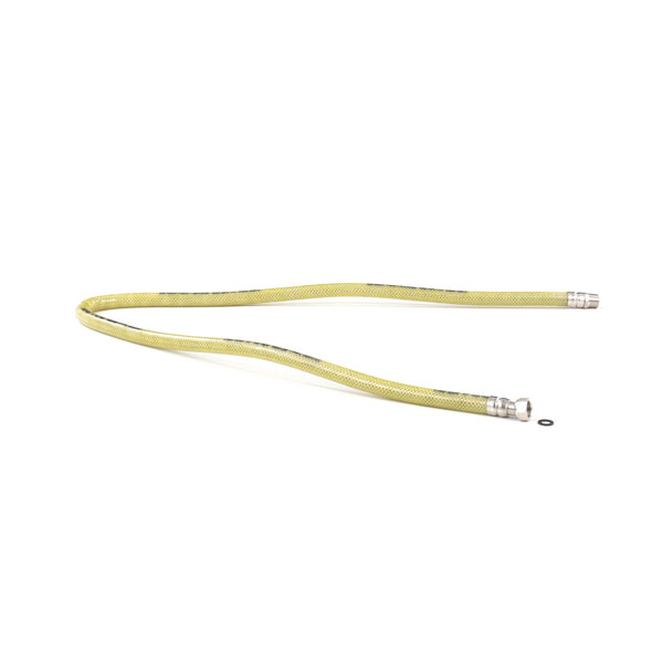 A yellow gas hose with silver tips.