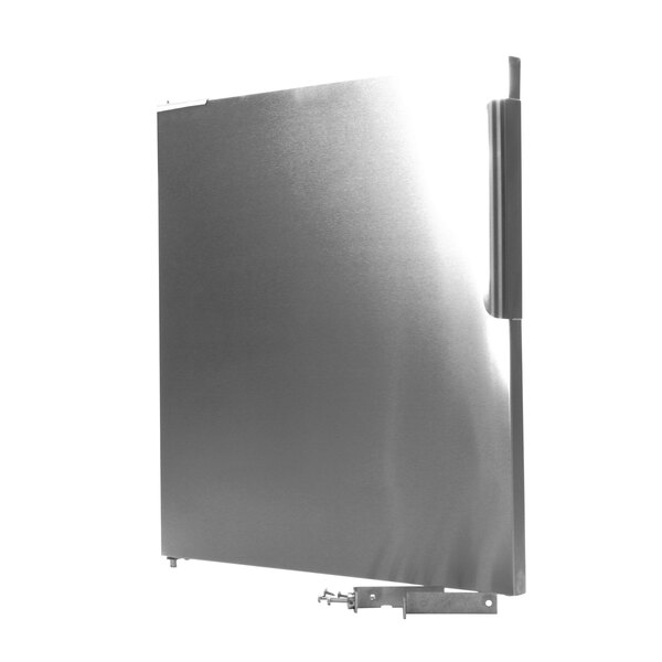 A silver metal Randell refrigerator door with a handle.