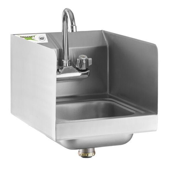 Regency 12" x 16" Wall Mounted Hand Sink with Gooseneck Faucet and Side Splash