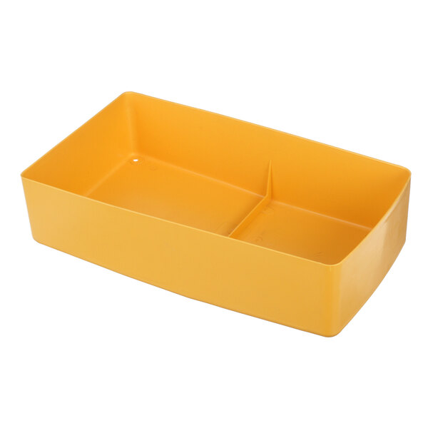 A yellow plastic Rondo rear housing cover with two compartments.