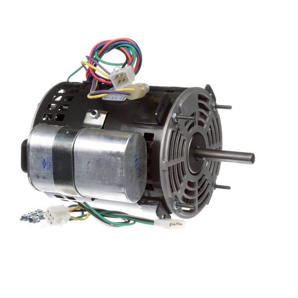 A close-up of a CaptiveAire dual voltage fan motor with wires.