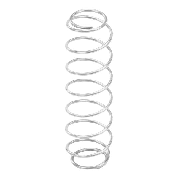 A close-up of a Belshaw metal return spring on a white background.