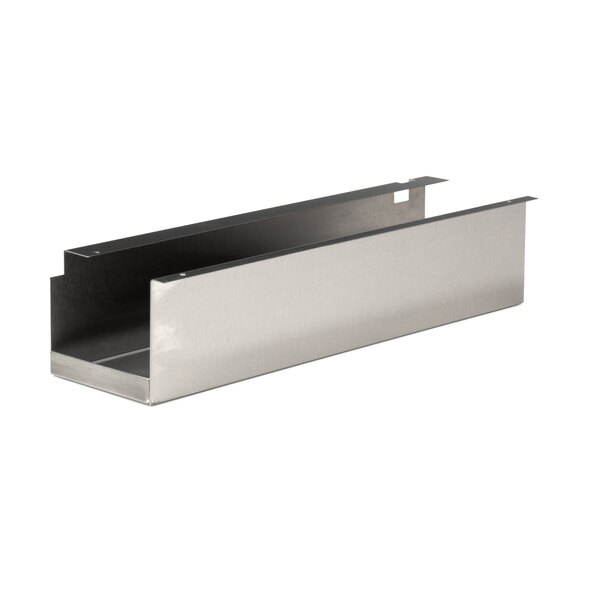 A metal drawer slide for a Garland US Range with a black and silver metal border.