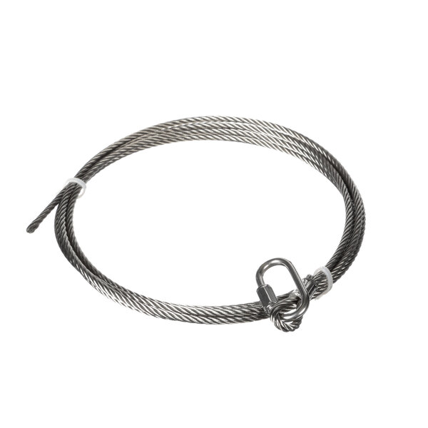 An LVO stainless steel cable with a hook on it.
