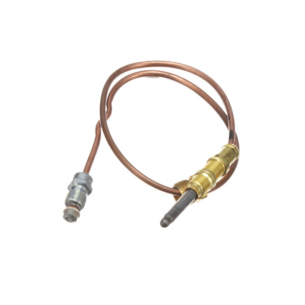 A Comstock Castle thermocouple with a metal connector and copper wire.
