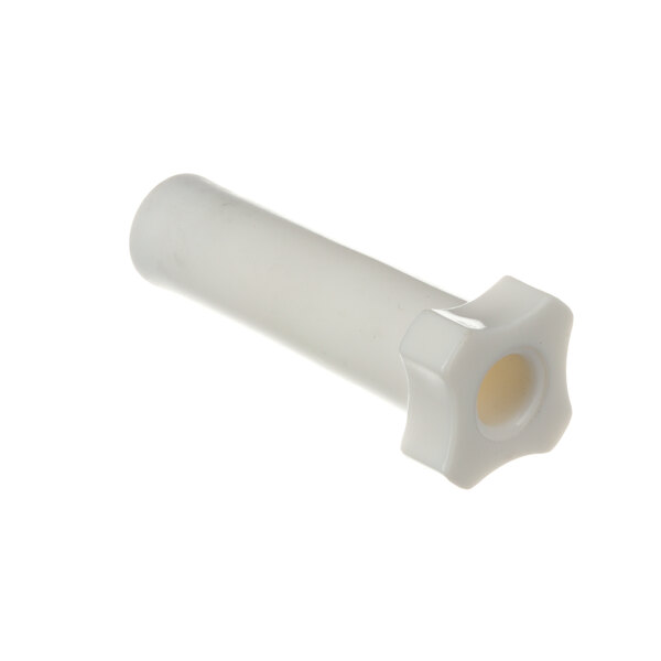 A white plastic knob with a round center.
