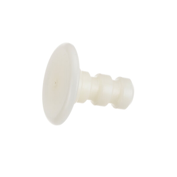 A white plastic plug with a round center and a white circle.