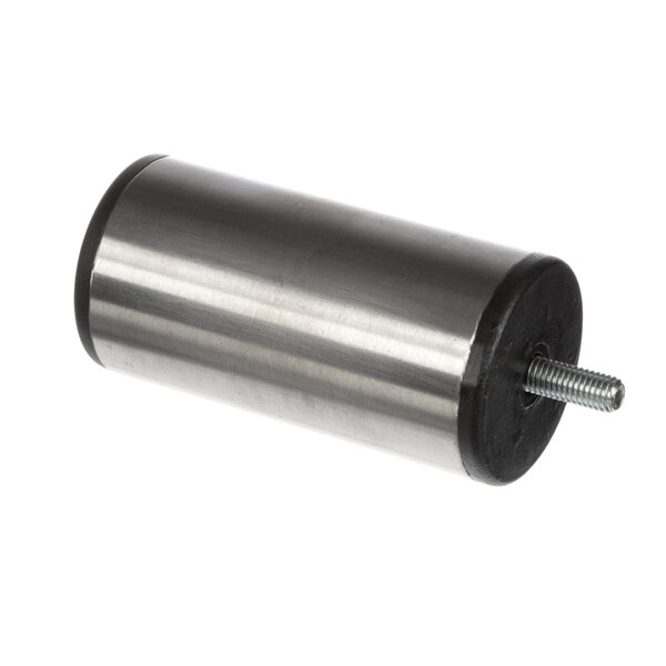 A stainless steel cylindrical foot with a black rubber base.