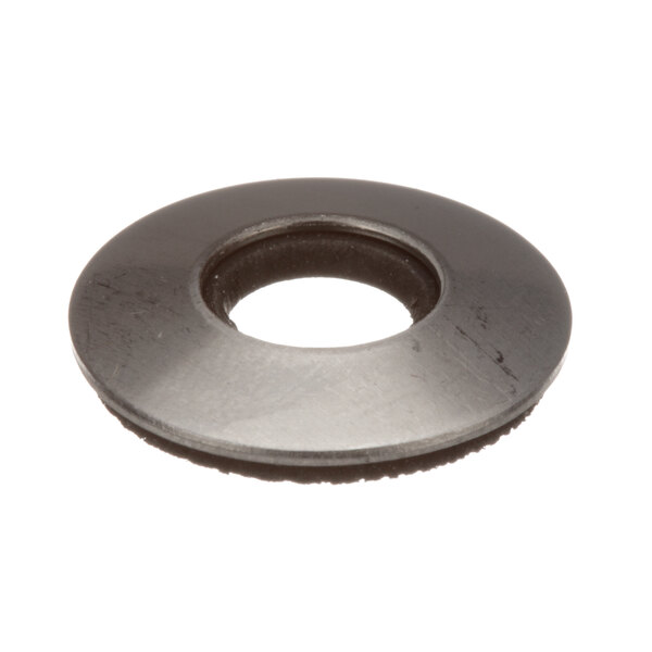 A black rubber washer on a white background.