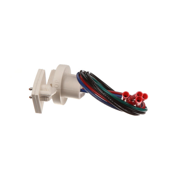 A white Hussmann 5-pole electrical connector with red and green wires.