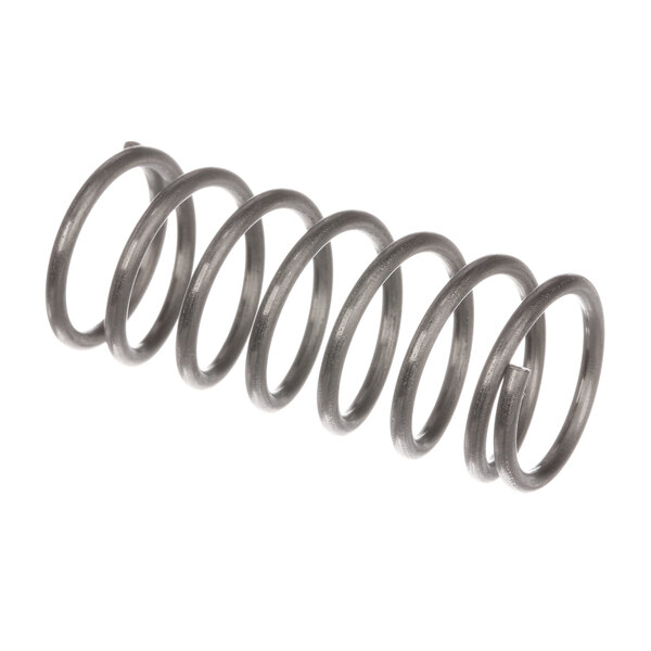A close-up of a metal spiral spring on a white background.