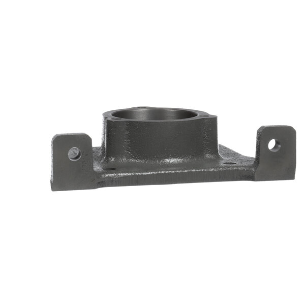 A black metal Carpigiani house bearing and shaft bracket with two holes.