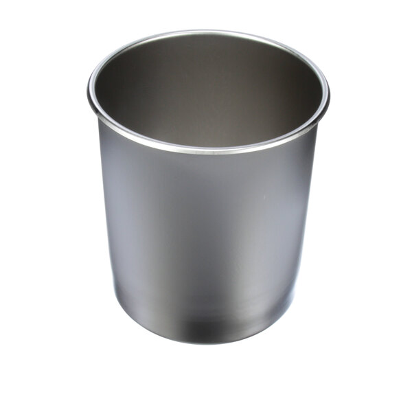 A silver container for food with a white background.