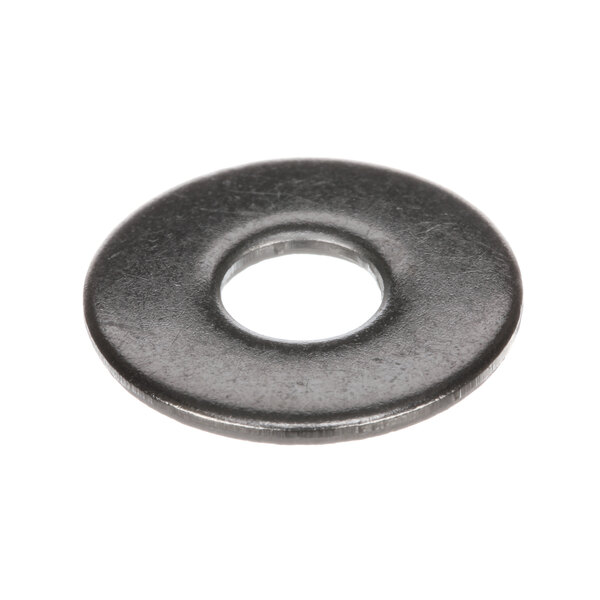 A close-up of a black metal Hobart washer with a circular hole.