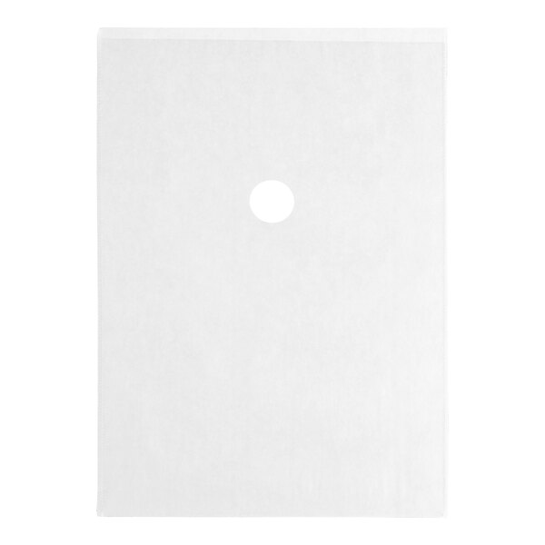 A white rectangular paper envelope with a circle in the middle.