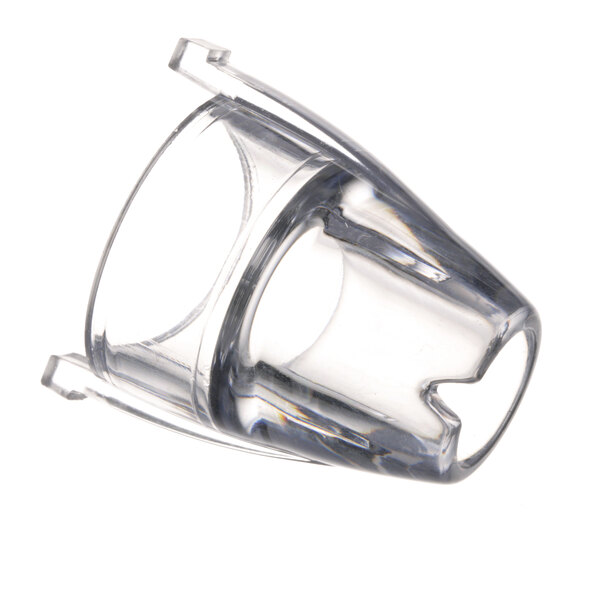 A clear glass cup with a handle using a Flomatic 501-14 nozzle.